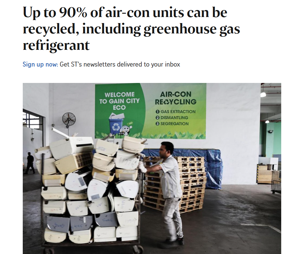 Up to 90% of air-con units can be recycled, including greenhouse gas refrigerant