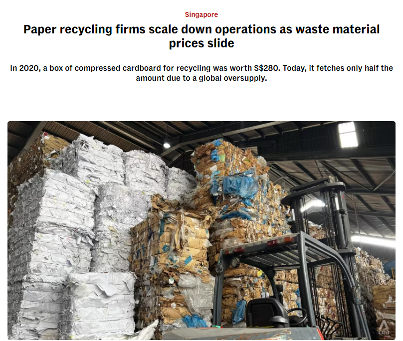 SINGAPORE: Paper recycling firms are scaling down operations as prices fall