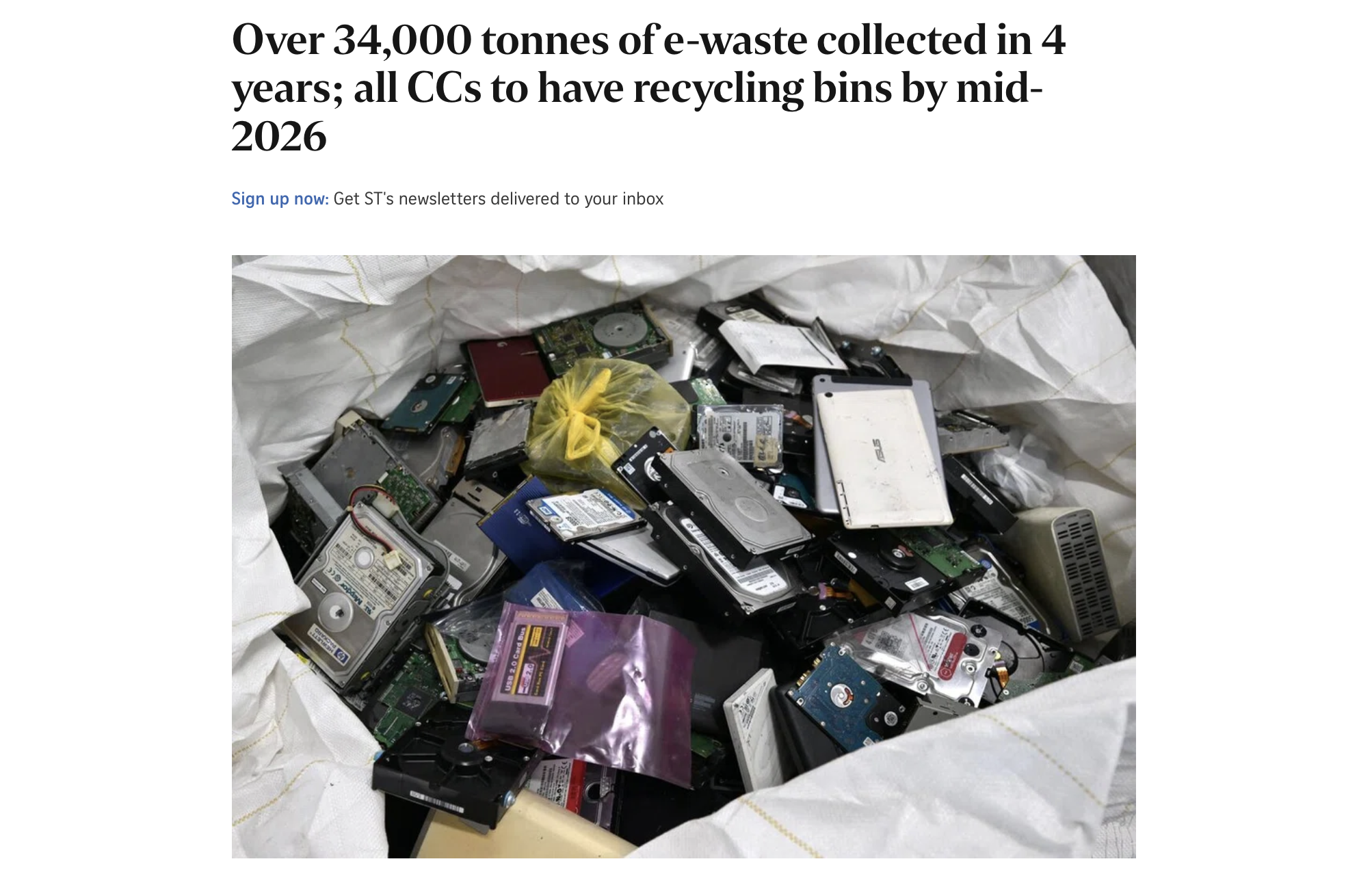 Over 34,000 tonnes of e-waste collected in 4 years; all CCs to have recycling bins by mid-2026